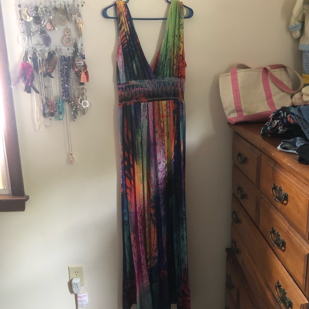 Multicolor V-Neck Maxi Dress
